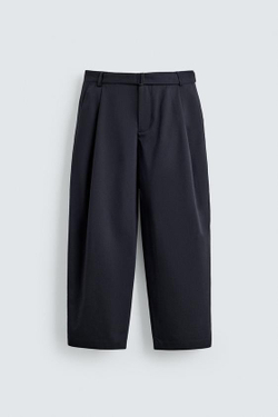 ZARA БРЮКИ RELAXED FIT С РЕМНЕМ, МОРСКОЙ СИНИЙ