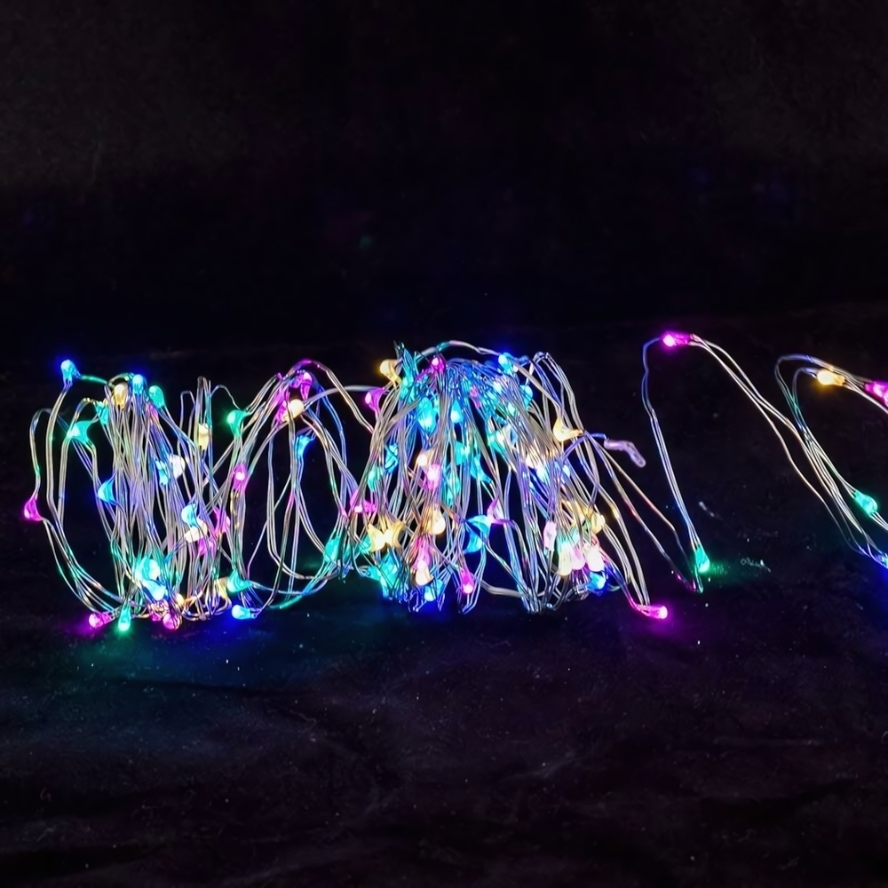 Электрогирлянда проволока цветной, не мигает 100л, 10 м