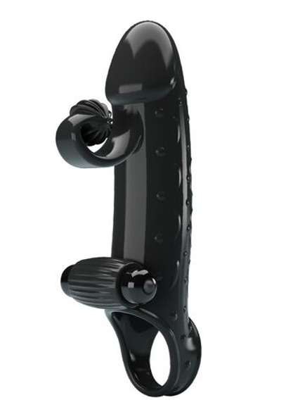 Черная вибронасадка на пенис с подхватом мошонки - 20 см. (Цвет: черный)