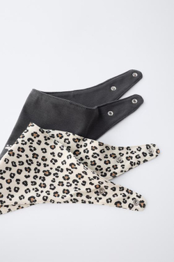 ZARA НАБОР ИЗ ДВУХ НАГРУДНИКОВ С АНИМАЛИСТИЧЕСКИМ ПРИНТОМ, ЭКРЮ