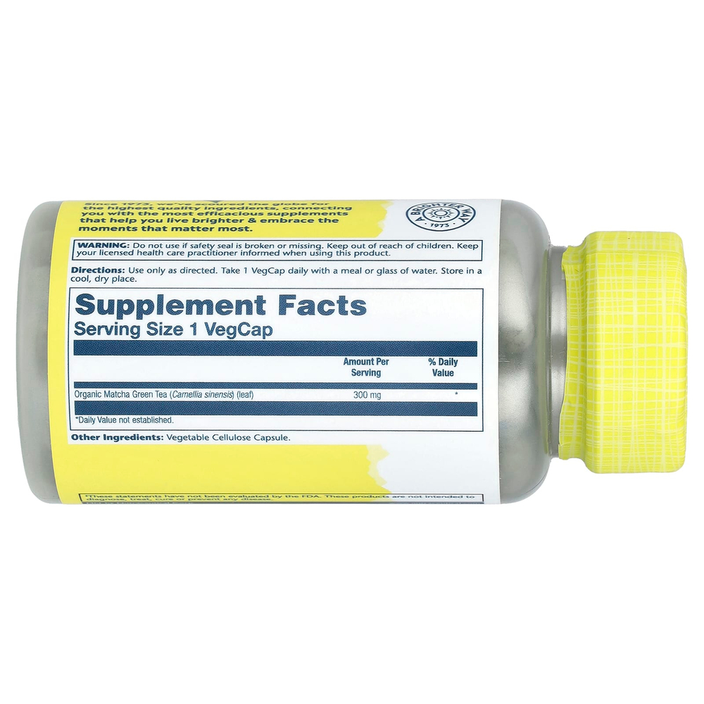 Solaray, Органически выращенный зеленый чай матча, 300 мг, 100 растительных капсул