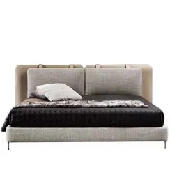 Кровать Tatlin Soft под матрас 180х200 см, серая экокожа и рогожка