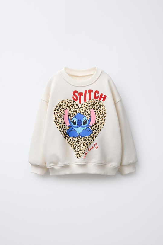 ZARA ТОЛСТОВКА С ПРИНТОМ LILO & STITCH © DISNEY, ЭКРЮ