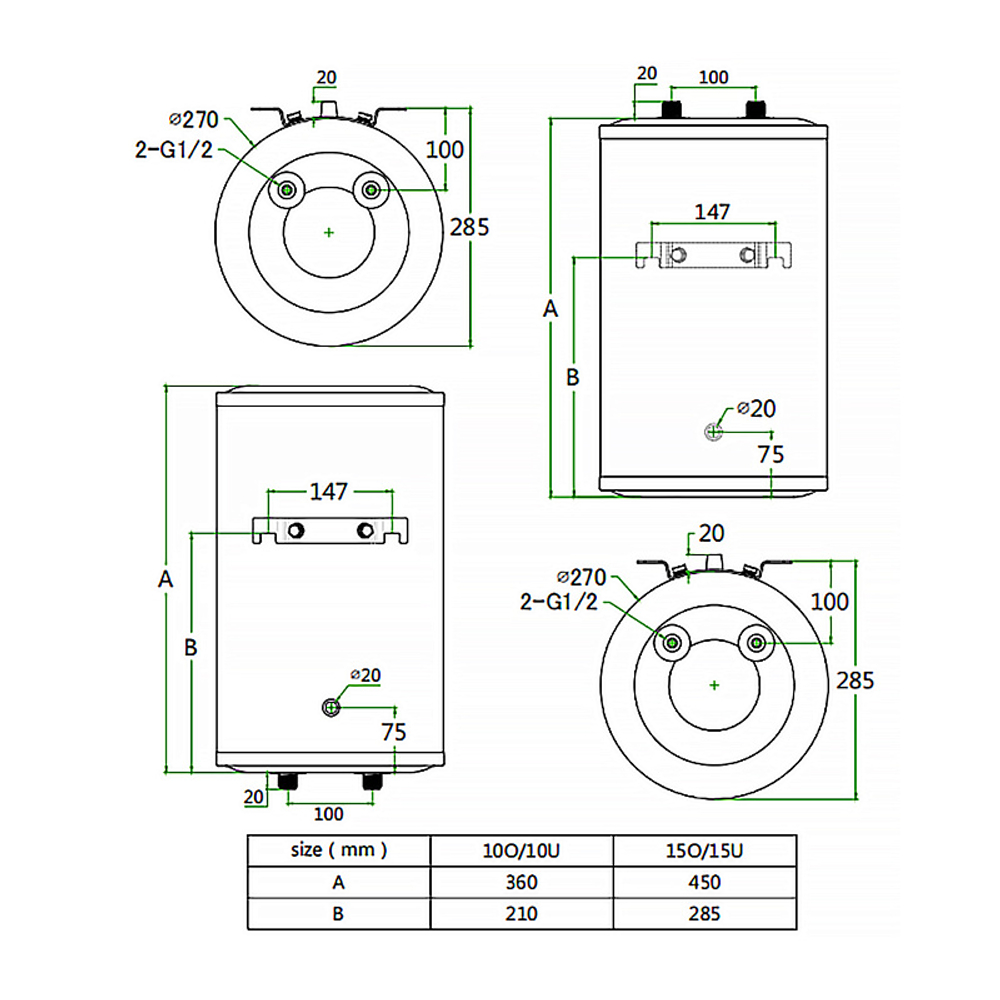 Водонагреватель электрический AZARIO 15 литров, накопительного типа, 1.5 кВт. Вертикальный, метал. корпус (AZW 15 LUX)