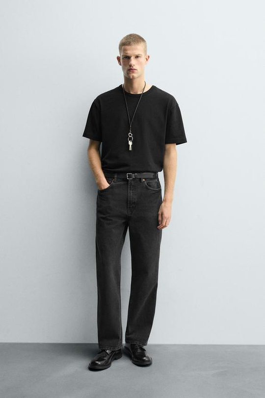 ZARA ДЖИНСЫ ПРЯМОГО КРОЯ RELAXED FIT, УГОЛЬНЫЙ