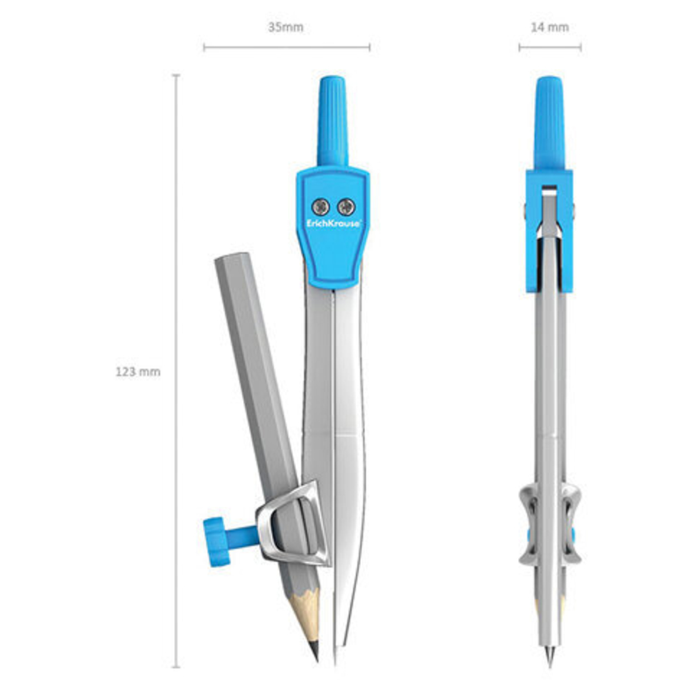Циркуль ERICH KRAUSE "School", с карандашом, 123 мм, футляр, ассорти, дисплей, 45026