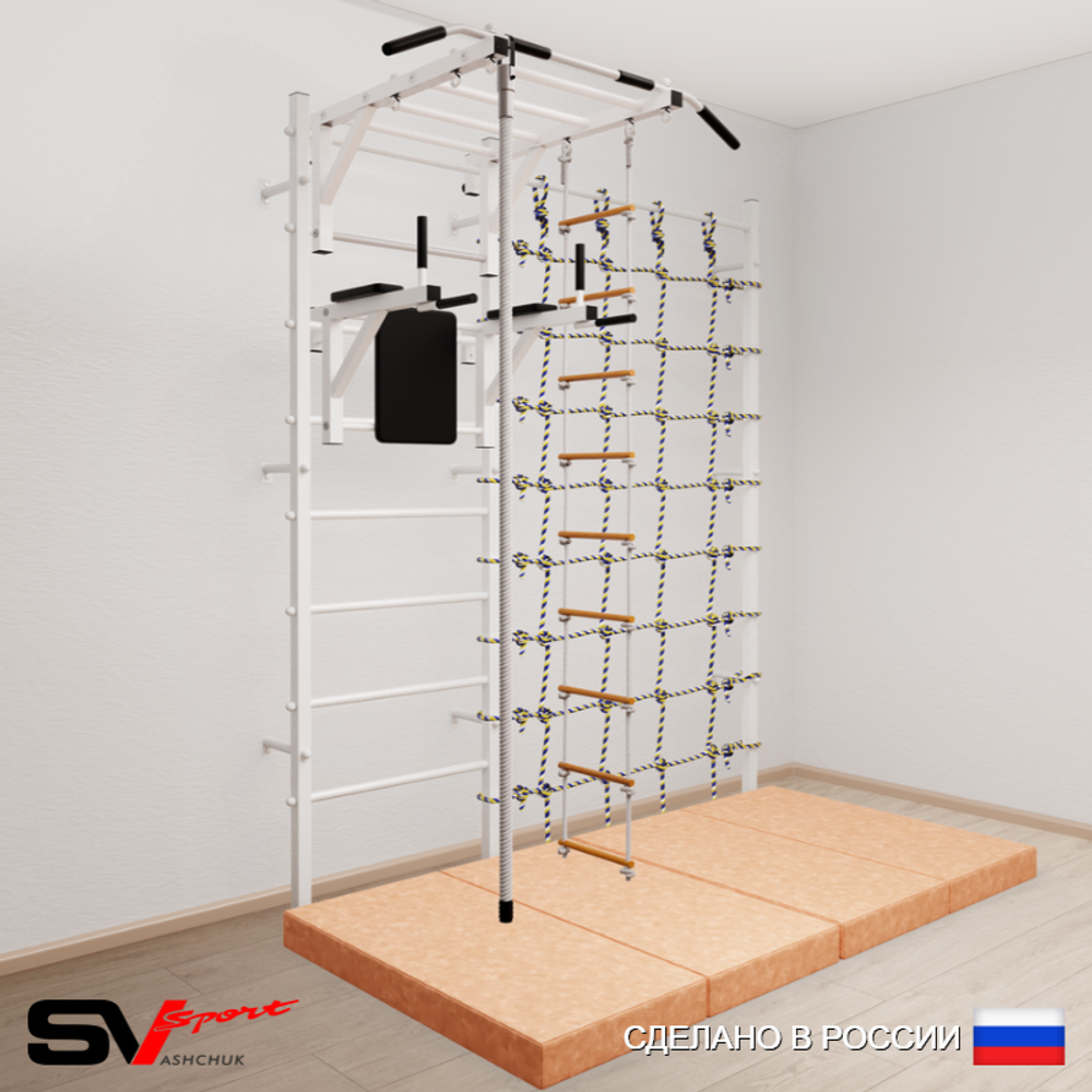 Шведская стенка Sv Sport усиленная 64540 (Турник рукоход/Брусья/Канат/Лестница/Мат 2м/Канатный лаз)