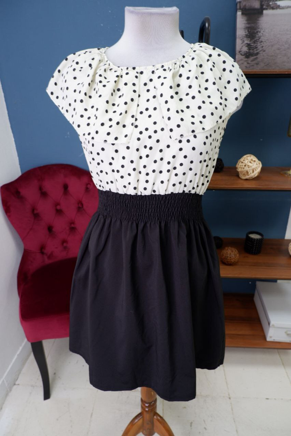 Платье комбинированое в горох 44 размер