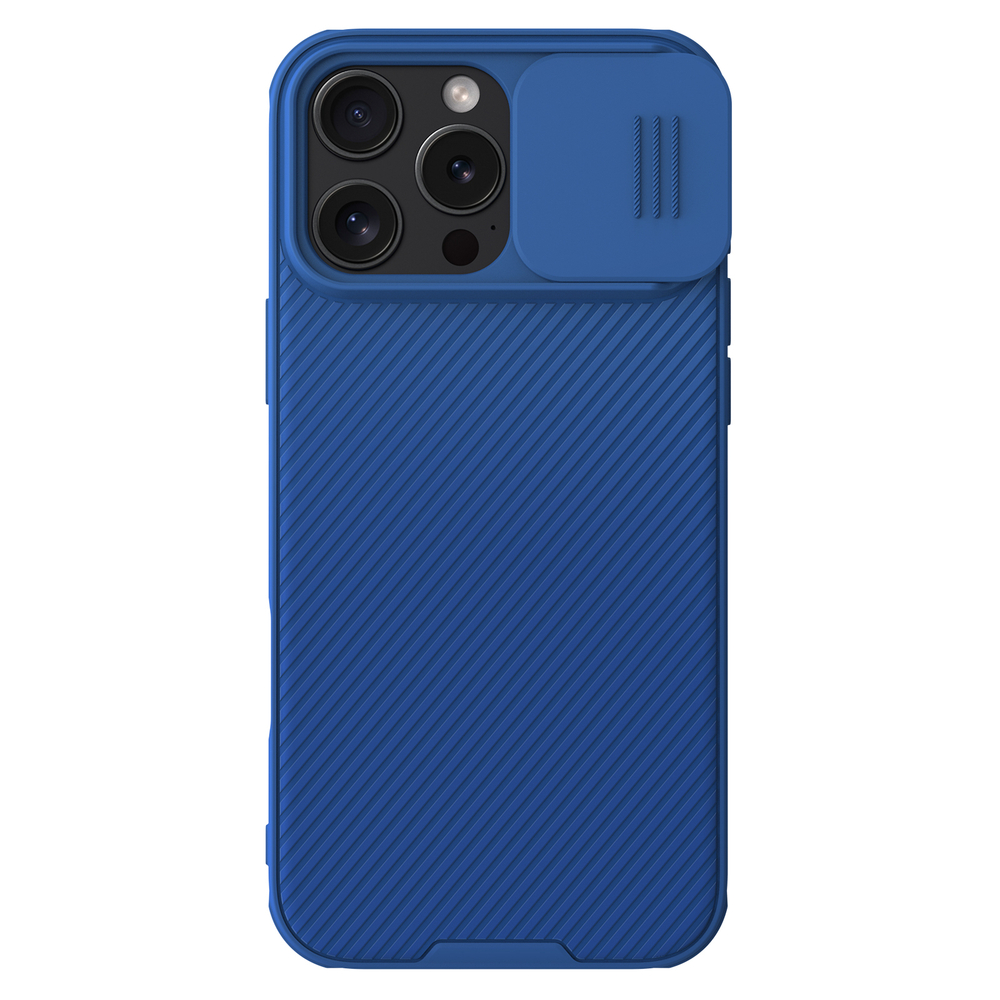 Чехол синего цвета с сдвижной шторкой для камеры от Nillkin для iPhone 16 Pro Max, серия CamShield Pro Case