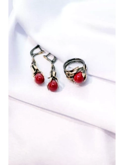 Ювелирные серьги с Кораллом серебро 925