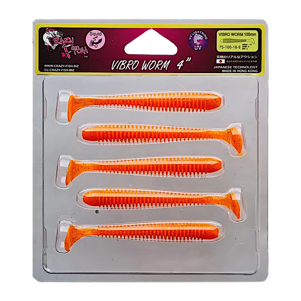 Мягкая приманка Crazy Fish Vibro Worm 4'' 10см 5шт 75-100 -