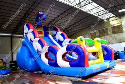 Коммерческий надувной батут-горка "Дракон" 10*5*8 м,без шипов сине-белый