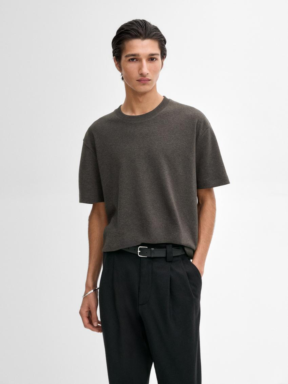 Massimo Dutti Хлопковая футболка-поло с короткими рукавами, серый