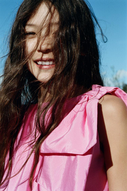 ZARA ПЛАТЬЕ С БАНТОМ, ПУДРОВО-РОЗОВЫЙ