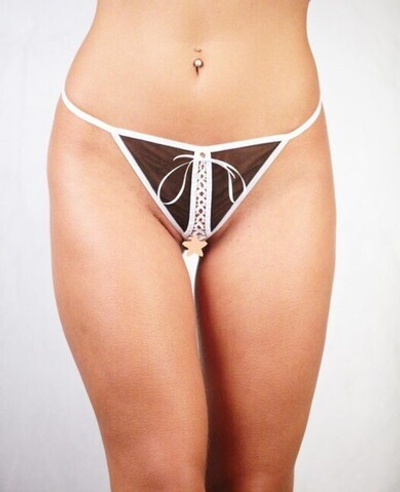 Стринги сетчатые на шнуровке, (44) (Цвет: черный с белым)