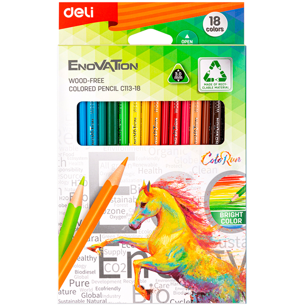 Карандаши цветные Deli "Enovation", 18 цвета, PS, картон