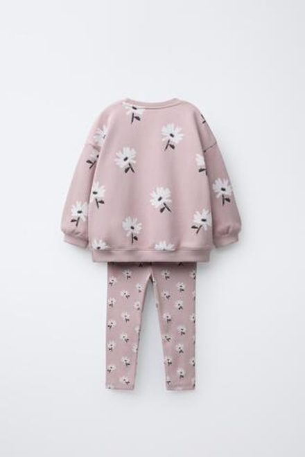 ZARA КОМПЛЕКТ ДЛЯ БЕГА, ТОЛСТОВКА И ЛЕГГИНСЫ В РУБЧИК С ПРИНТОМ, СИРЕНЕВЫЙ