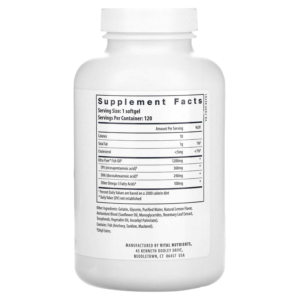 Vital Nutrients, Сверхчистый рыбий жир 700, лимон, 120 мягких капсул