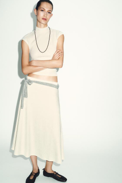 ZARA ЮБКА ИЗ МЯГКОЙ ТКАНИ, ЖЕЛТОВАТО-БЕЛЫЙ