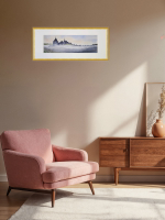 Картина авторская акварельная в паспарту 20х50 см на стену для интерьера "Туман на Великой"