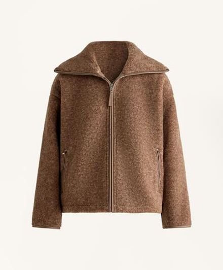Oysho Куртка boxy из искусственной овчины, коричневый меланж