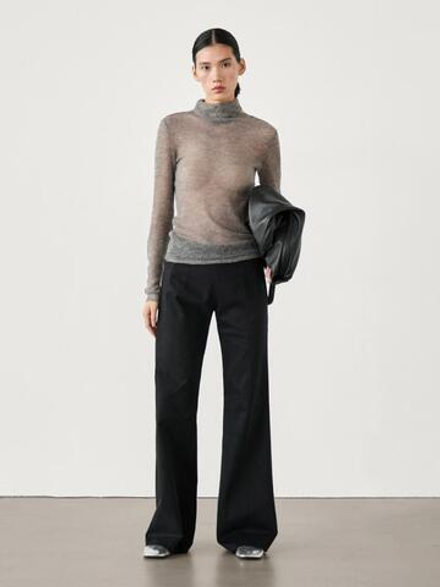 Massimo Dutti Ажурная футболка из смесовой шерсти, серый