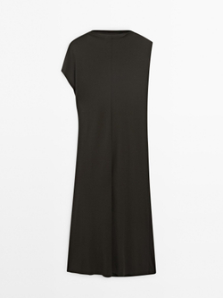 Massimo Dutti Драпированное платье-миди - Studio, зеленый