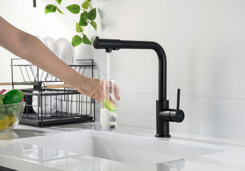 Смеситель для кухни с подключением к фильтру питьевой воды AQUATEK, матовый черный AQ1386MB ЕВРОПА