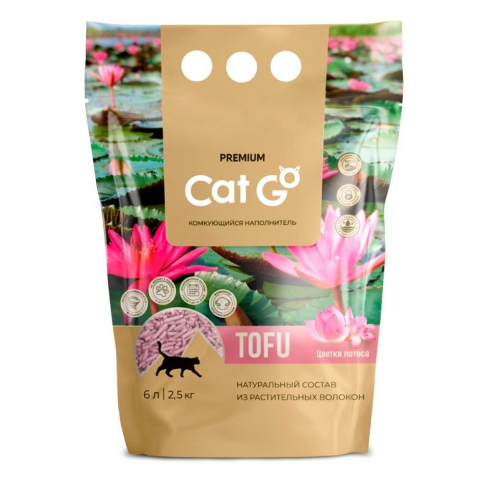 Наполнитель для кошачьего туалета Cat Go TOFU "Лотос", комкующийся, растительный, Пакет 6 л