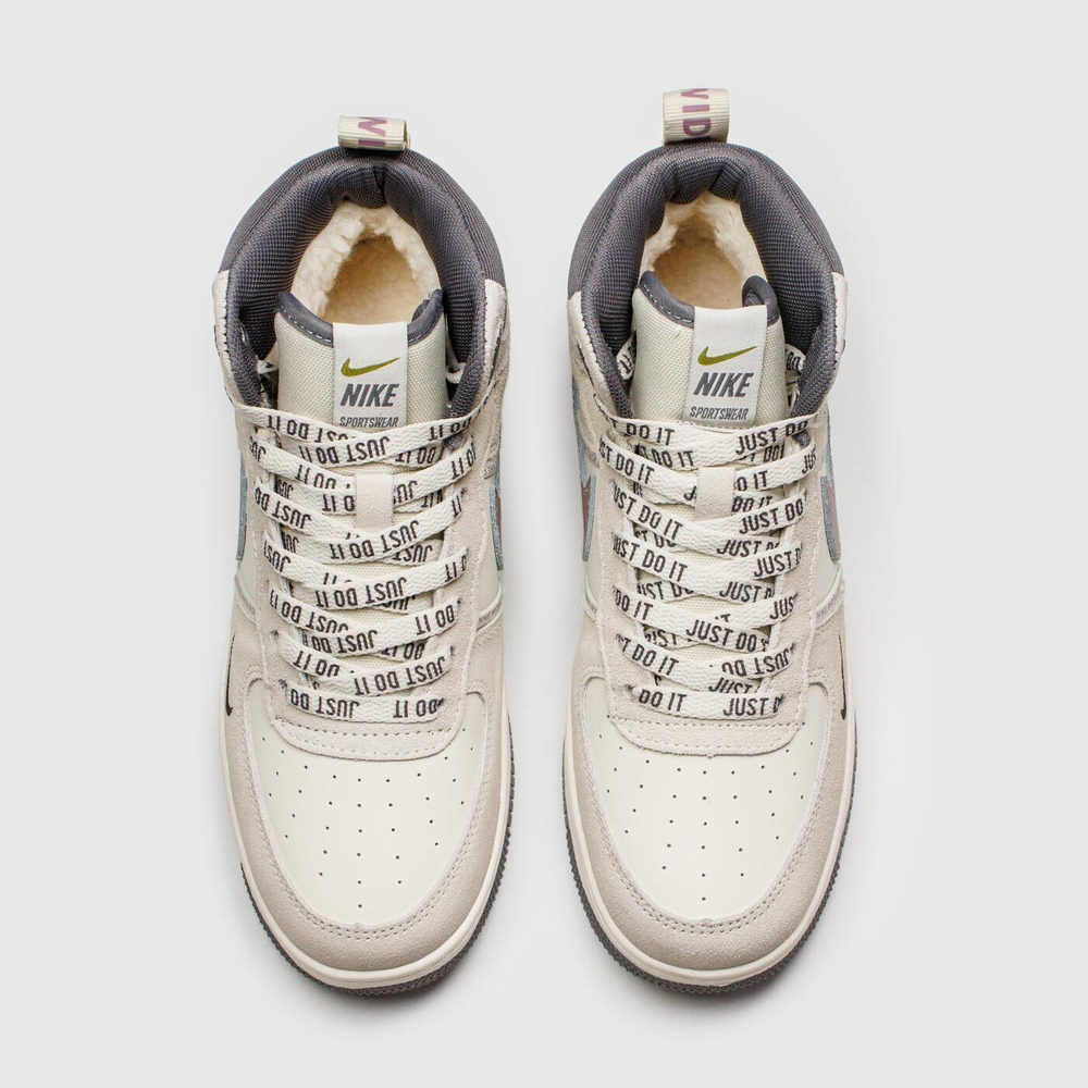 Кроссовки Nike Air Force 1 Mid Grey / Wh. with Fur Wmns