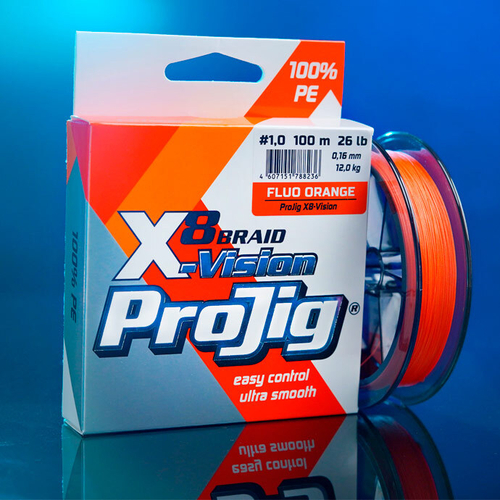 Шнур ProJig X8-Vision 0,16 мм., 12,0 кг,  100 м, оранжевый