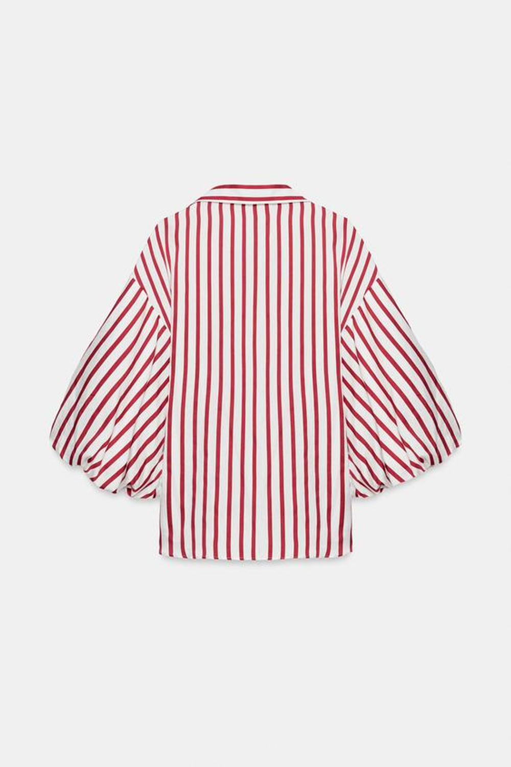 ZARA РУБАШКА В ПОЛОСКУ С ОБЪЕМНЫМИ РУКАВАМИ, КРАСНЫЙ/БЕЛЫЙ