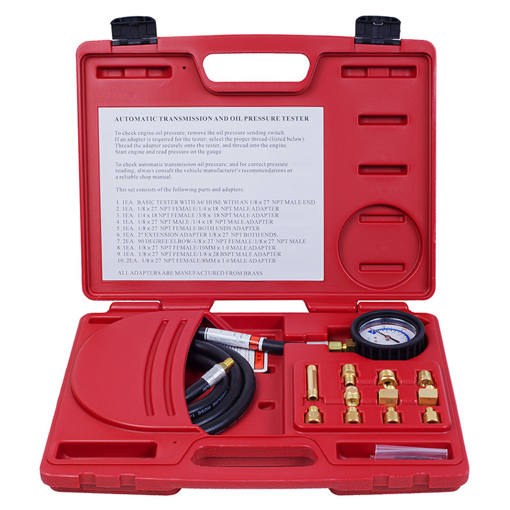 Манометр для измерения давления масла, 0-21 бар, комплект адаптеров МАСТАК 120-20012C