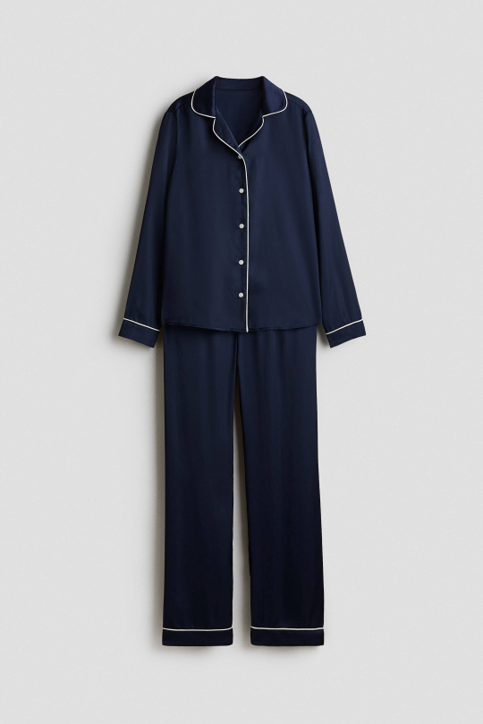 H&M Атласный пижамный комплект, темно-синий