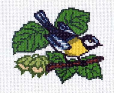 "Синичка на орешнике"-0227 канва с рисунком