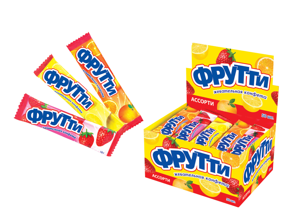 Жев. конф. "ФРУТТИ" Ассорти в флоупаке 10*50шт 10г