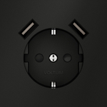 Розетка встраиваемая VOLTUM S70 с заземлением и защитными шторками, 16А, с USB, A+A, (черный матовый)