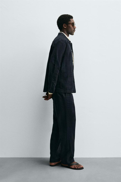 ZARA КУРТКА-РУБАШКА JACQUARD В ПОЛОСКУ, МОРСКОЙ СИНИЙ