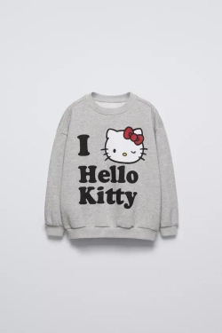 ZARA ТОЛСТОВКА I LOVE HELLO KITTY ©, СЕРЫЙ С МЕЛАНЖЕВЫМ ЭФФЕКТОМ