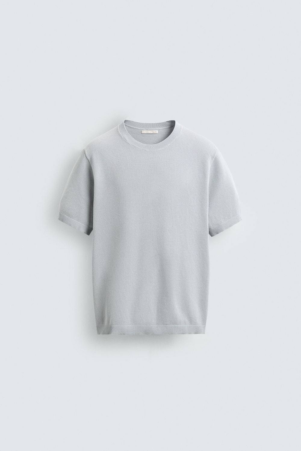ZARA ФУТБОЛКА RELAXED FIT ИЗ ТРИКОТАЖА, СЕРО-СИНИЙ