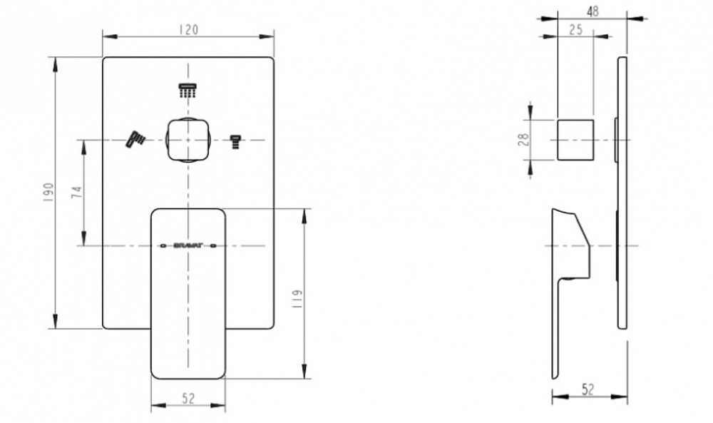 Смеситель встраиваемый в стену Bravat Phillis (3-функц)