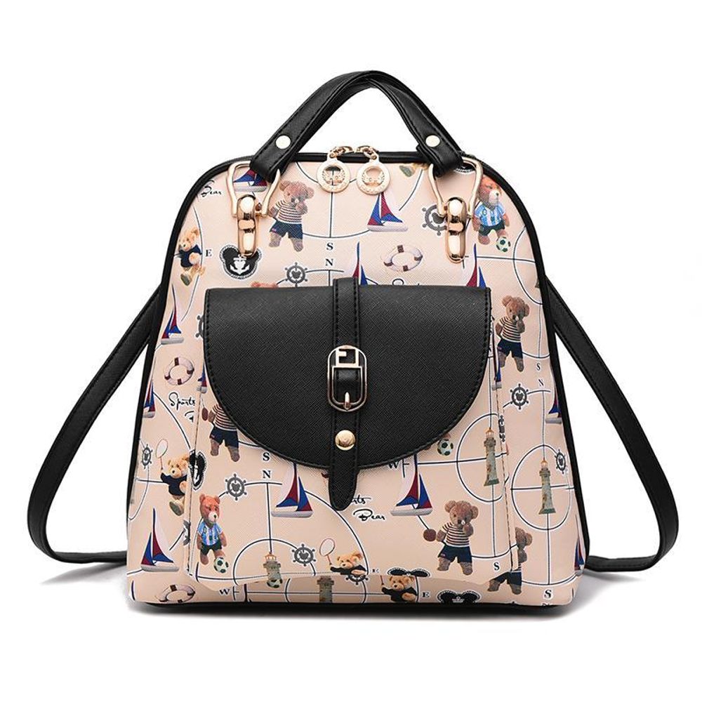 Средний стильный женский повседневный рюкзак коричневого цвета с рисунком из экокожи Dublecity 4698-1