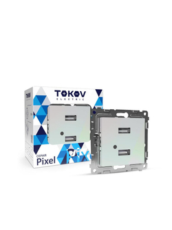 Розетка 2-м USB СП Pixel тип A+A 5В 1х2.1А 2х1.05А механизм перламутр. TOKOV ELECTRIC TKE-PX-2USB-C04