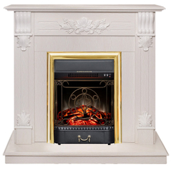 Электрокамин RealFlame Ottawa WT белое золото с очагом Majestic Lux Brass