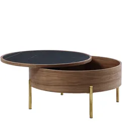 Журнальный столик Slide Ø80х40 см со сдвижной столешницей, черная керамика