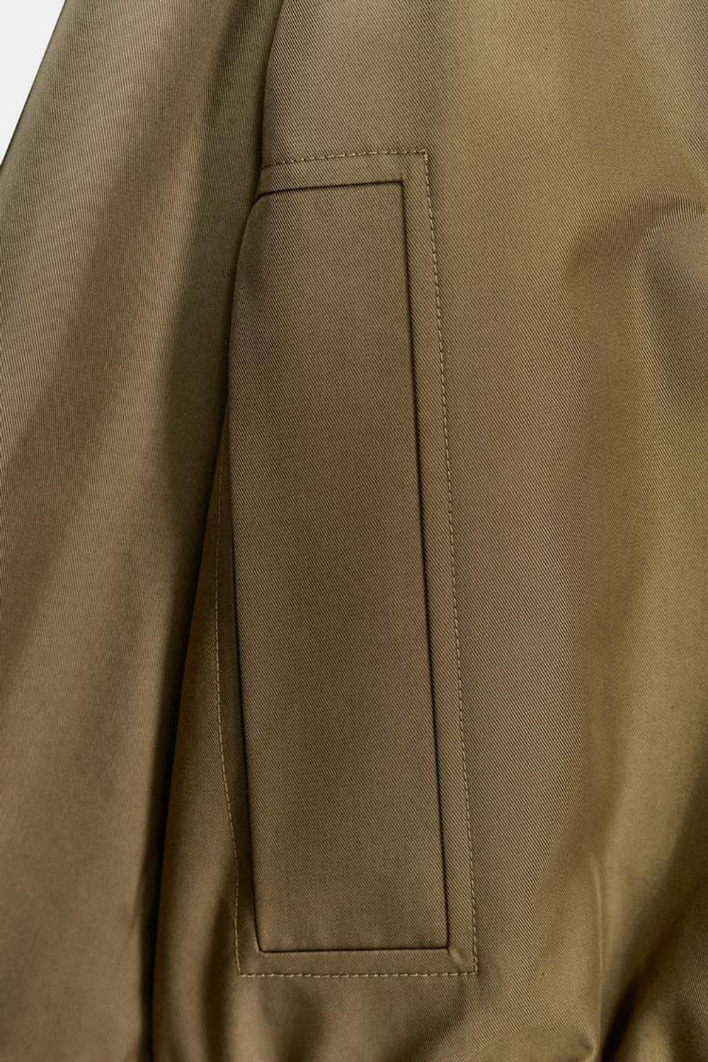 ZARA СТЕГАНОЕ ПАЛЬТО С ВОРОТНИКОМ ИЗ ИСКУССТВЕННОГО МЕХА — ZW COLLECTION, СВЕТЛЫЙ ХАКИ