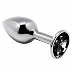 Серебристая анальная втулка с черным кристаллом Mini Metal Butt Plug Size M - 8 см. (Цвет: серебристый)