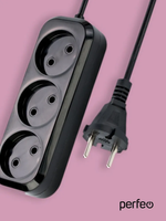 Сетевой удлинитель Perfeo RU POWER без заземления, 3 м, 3 розетки, черный