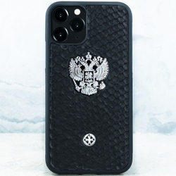 Премиальный чехол iphone с гербом россии на коже питона купить - Euphoria HM Premium - натуральная кожа, ювелирный сплав