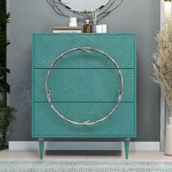 Комод Арт Колор leaves Классик Сильвер с 3 ящиками Пастельно-синий